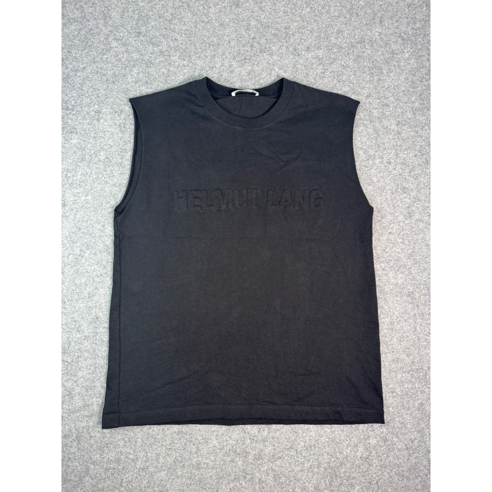 Helmut Lang Mens Black Embossed Logo Sleeveless T-Shirt P01HM502 Size M